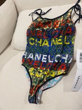 CHANEL COCO BEACH CC logo swimsuit size 40